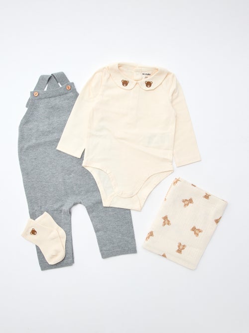 GIFTBOX salopette lunga in maglia + body + mussola doppia garza + calzini - Kiabi