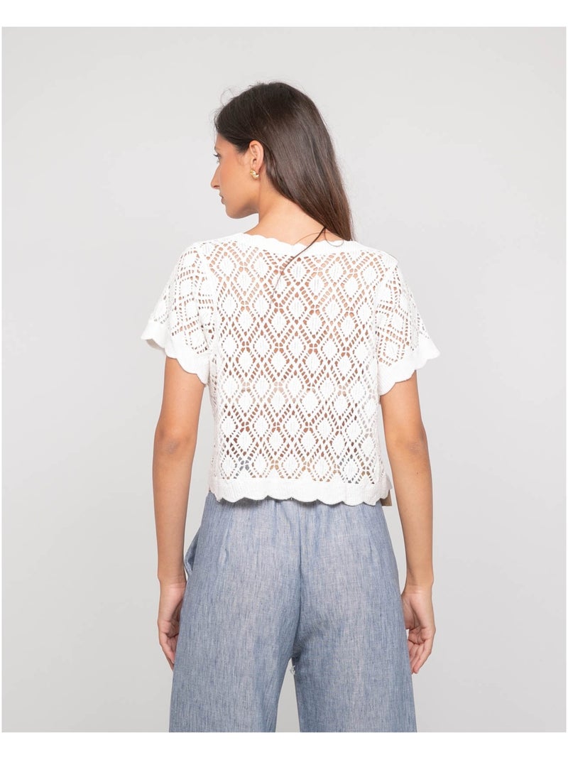 Gilet a maniche corte all'uncinetto KACHOU Bianco - Kiabi