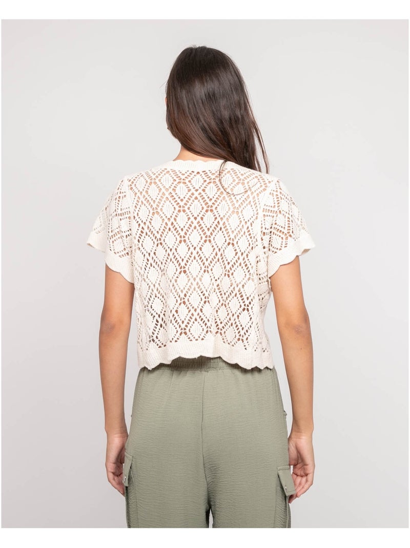 Gilet a maniche corte all'uncinetto KACHOU Ecru - Kiabi