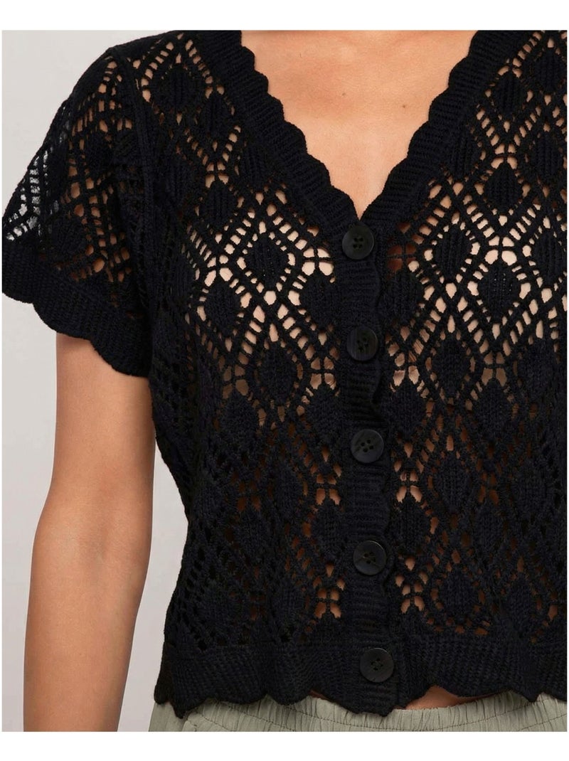 Gilet a maniche corte all'uncinetto KACHOU Nero - Kiabi