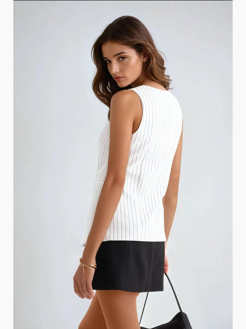 Gilet a righe con scollo rotondo e bottoni hiccup Bianco - Kiabi