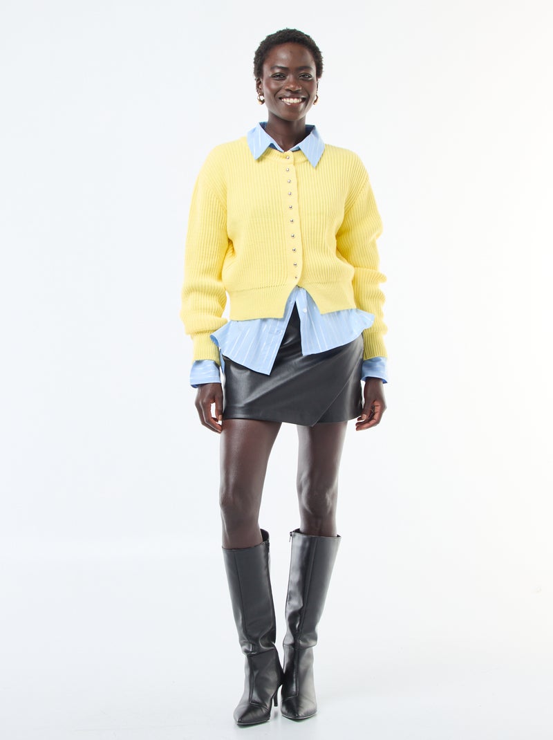 Gilet abbottonato in maglia spessa Giallo - Kiabi