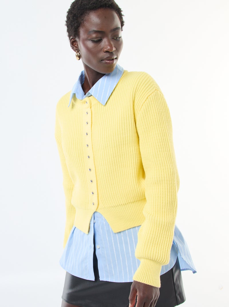 Gilet abbottonato in maglia spessa Giallo - Kiabi