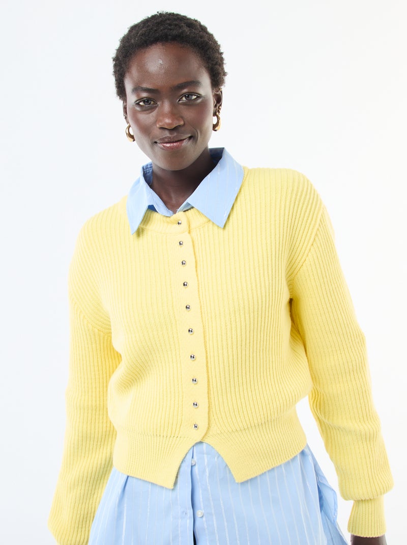 Gilet abbottonato in maglia spessa Giallo - Kiabi