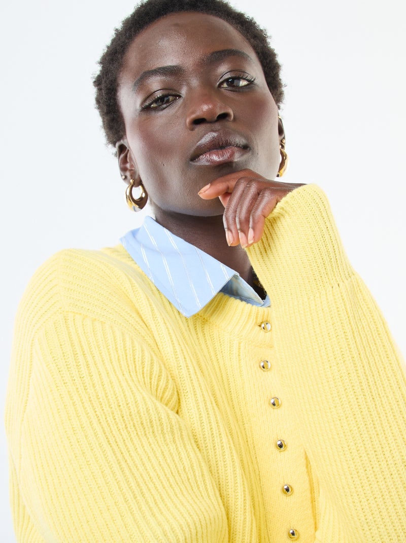 Gilet abbottonato in maglia spessa Giallo - Kiabi