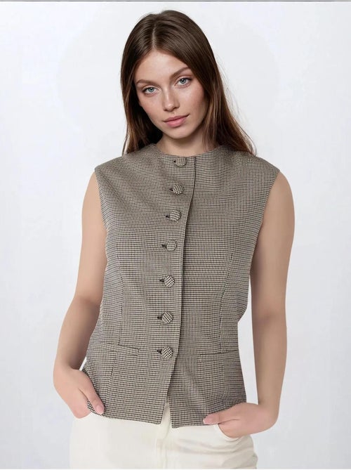 Gilet aderente a quadri con scollo rotondo - Kiabi
