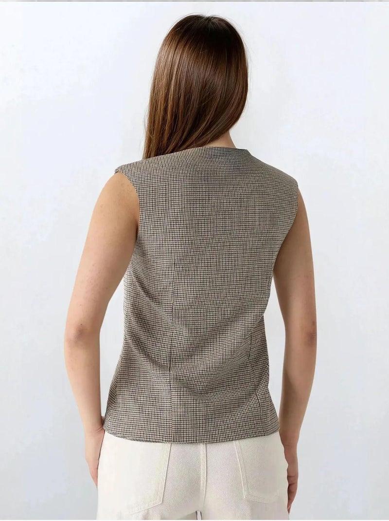 Gilet aderente a quadri con scollo rotondo Multicolore - Kiabi