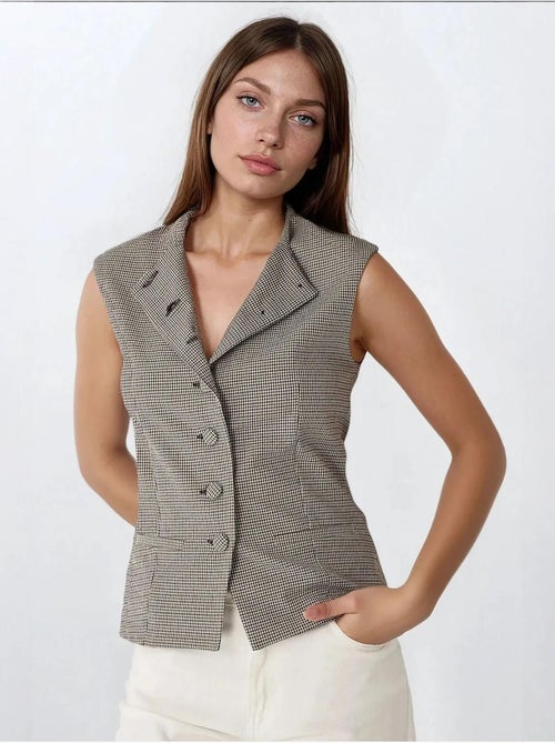 Gilet aderente a quadri con scollo rotondo - Kiabi