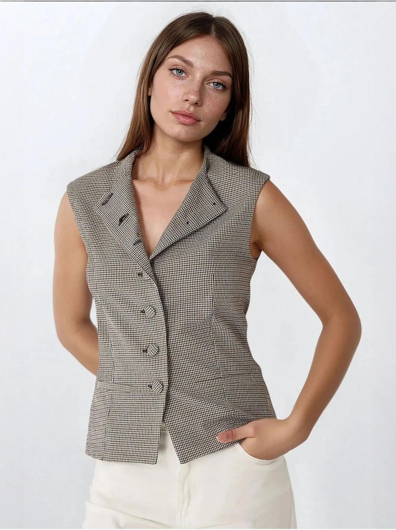 Gilet aderente a quadri con scollo rotondo Multicolore - Kiabi