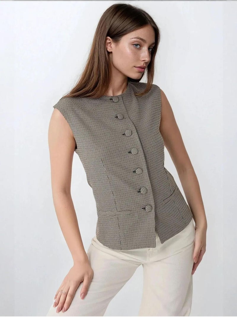 Gilet aderente a quadri con scollo rotondo Multicolore - Kiabi