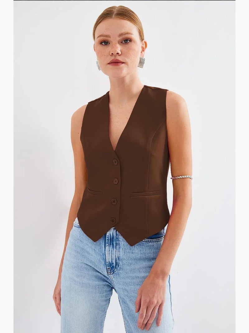Gilet aderente con bottoni, scollo a v e tasca a filetto bdart Marrone - Kiabi