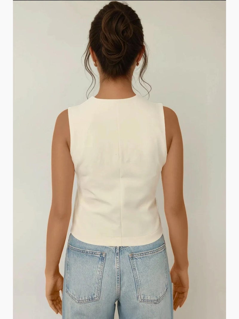 Gilet aderente con scollo rotondo e bottoni hiccup Avorio - Kiabi
