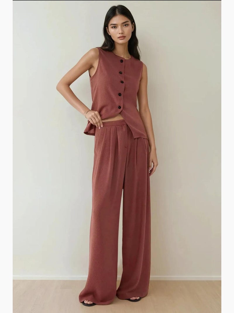 Gilet aderente con scollo rotondo testurizzato e bottoni hiccup Terracotta - Kiabi