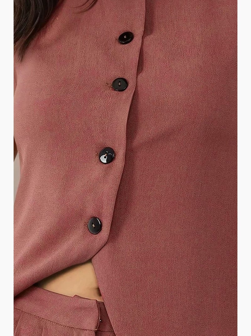 Gilet aderente con scollo rotondo testurizzato e bottoni hiccup Terracotta - Kiabi
