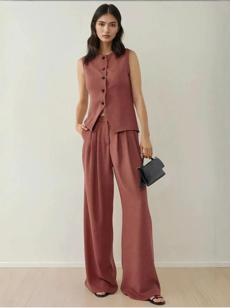 Gilet aderente con scollo rotondo testurizzato e bottoni Terracotta - Kiabi