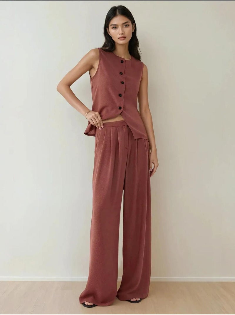Gilet aderente con scollo rotondo testurizzato e bottoni Terracotta - Kiabi