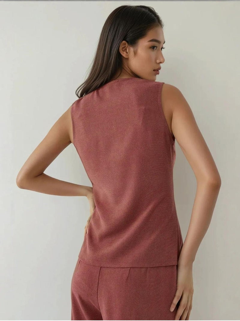Gilet aderente con scollo rotondo testurizzato e bottoni Terracotta - Kiabi