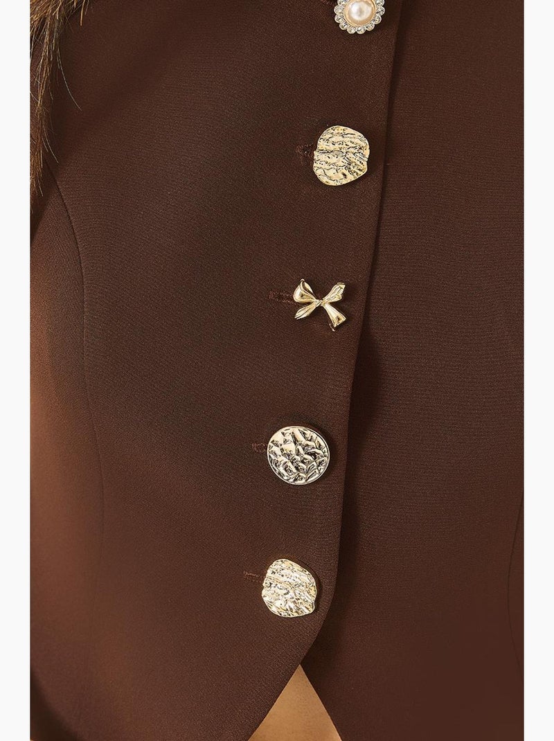 Gilet aderente senza maniche con bottoni sul davanti e scollo girocollo lucci Marrone scuro - Kiabi