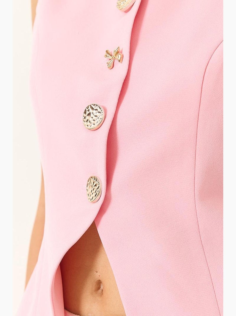 Gilet aderente senza maniche con bottoni sul davanti e scollo girocollo lucci Rosa fluo/Solinotes - Kiabi