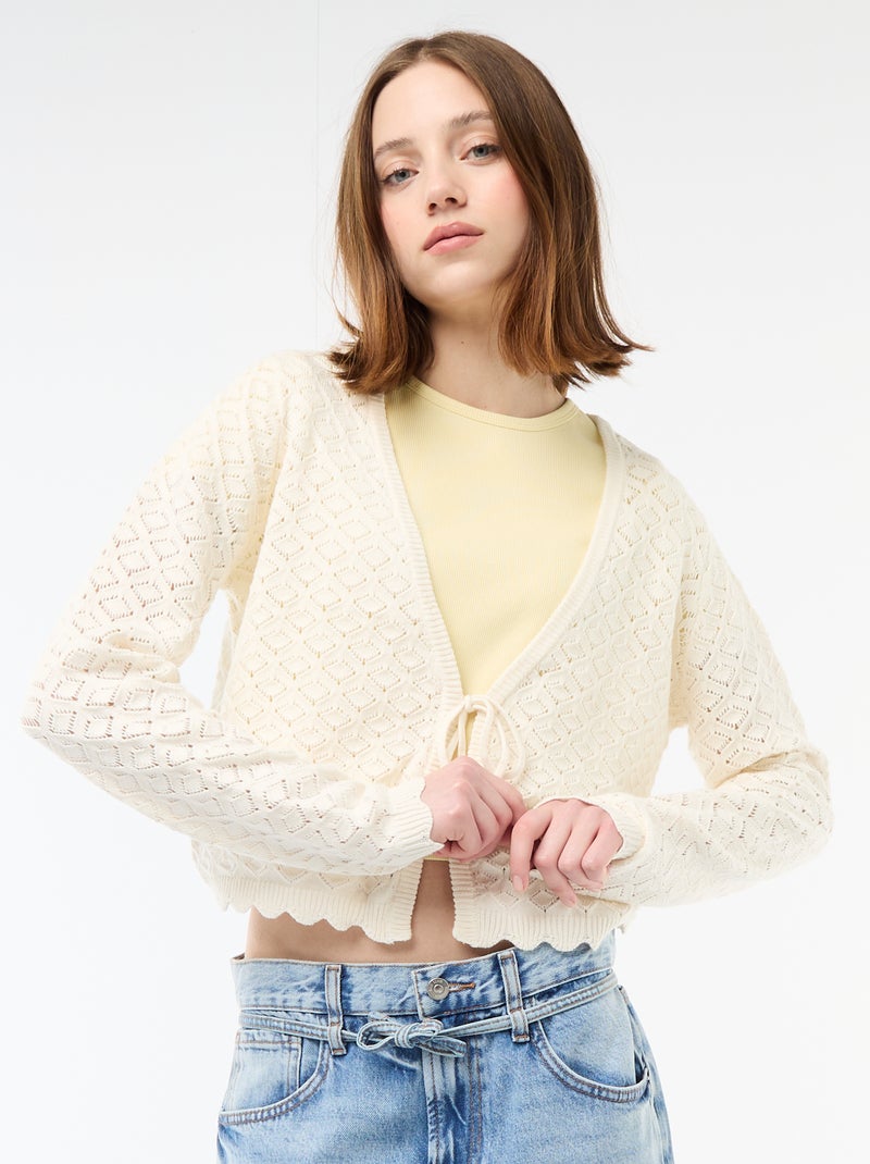 Gilet all'uncinetto da annodare con bordo smerlato Beige - Kiabi