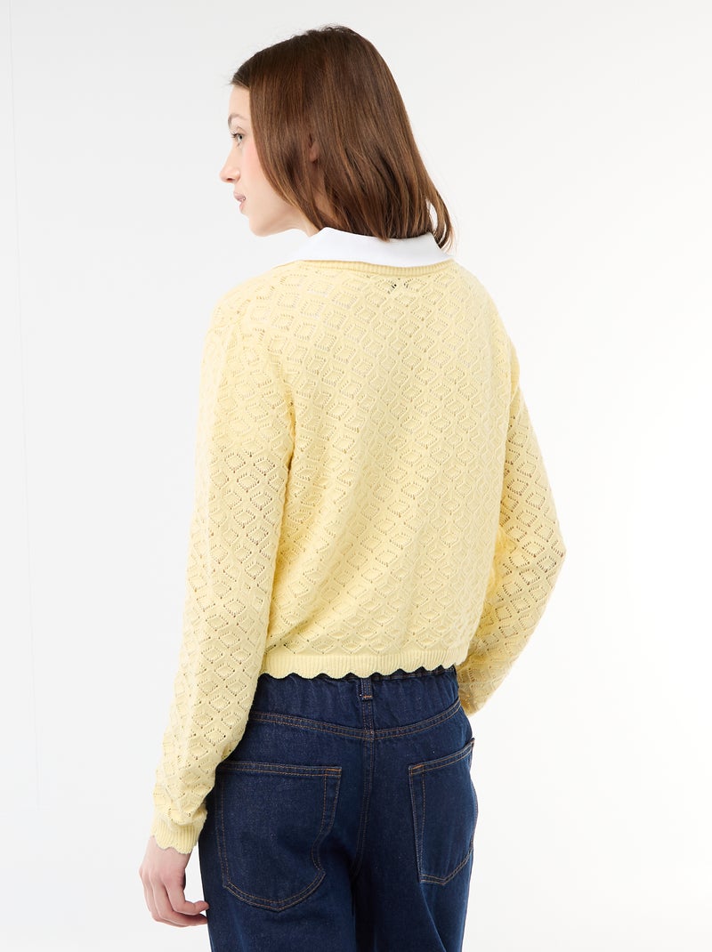 Gilet all'uncinetto da annodare con bordo smerlato Giallo - Kiabi