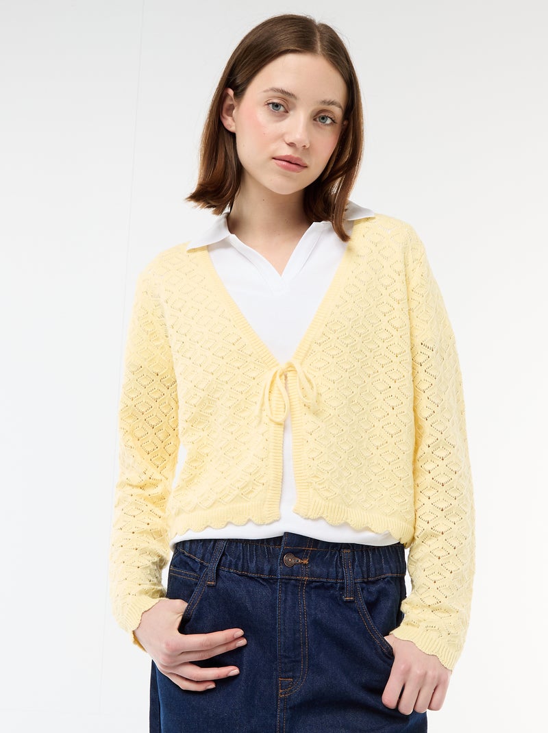Gilet all'uncinetto da annodare con bordo smerlato Giallo - Kiabi