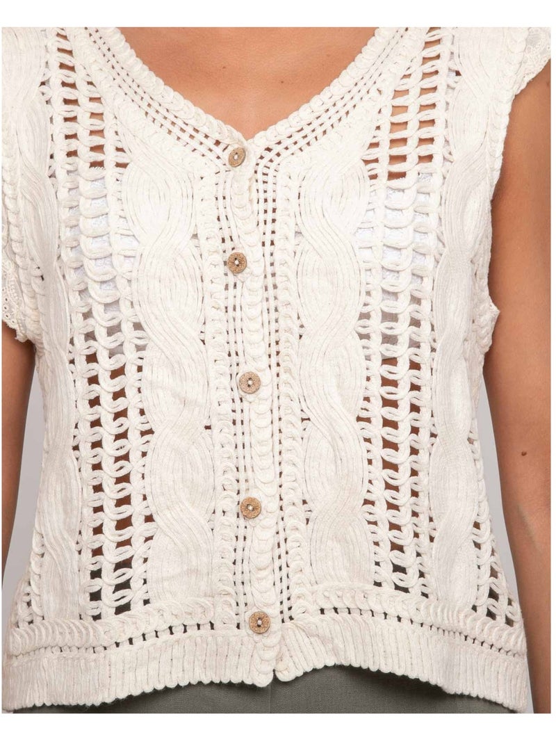 Gilet all'uncinetto senza maniche KLARINE Ecru - Kiabi