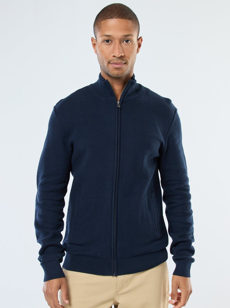 Gilet basic in maglia con 2 tasche e collo alto Blu - Kiabi