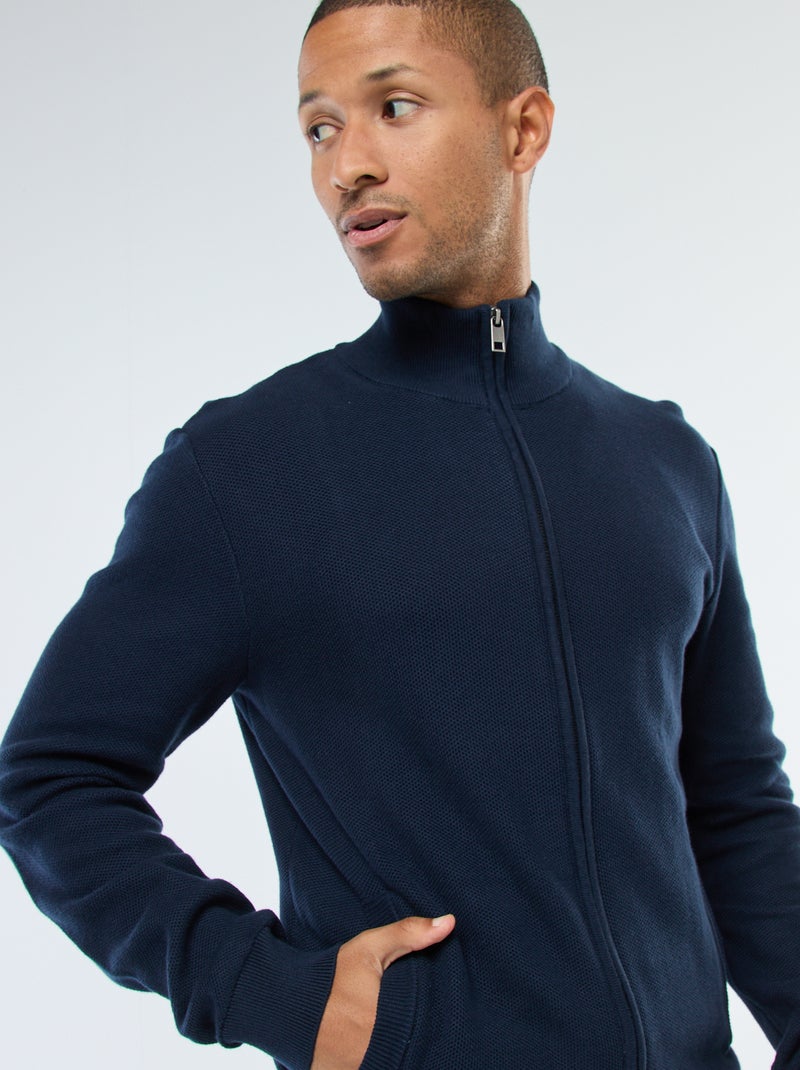Gilet basic in maglia con 2 tasche e collo alto Blu - Kiabi