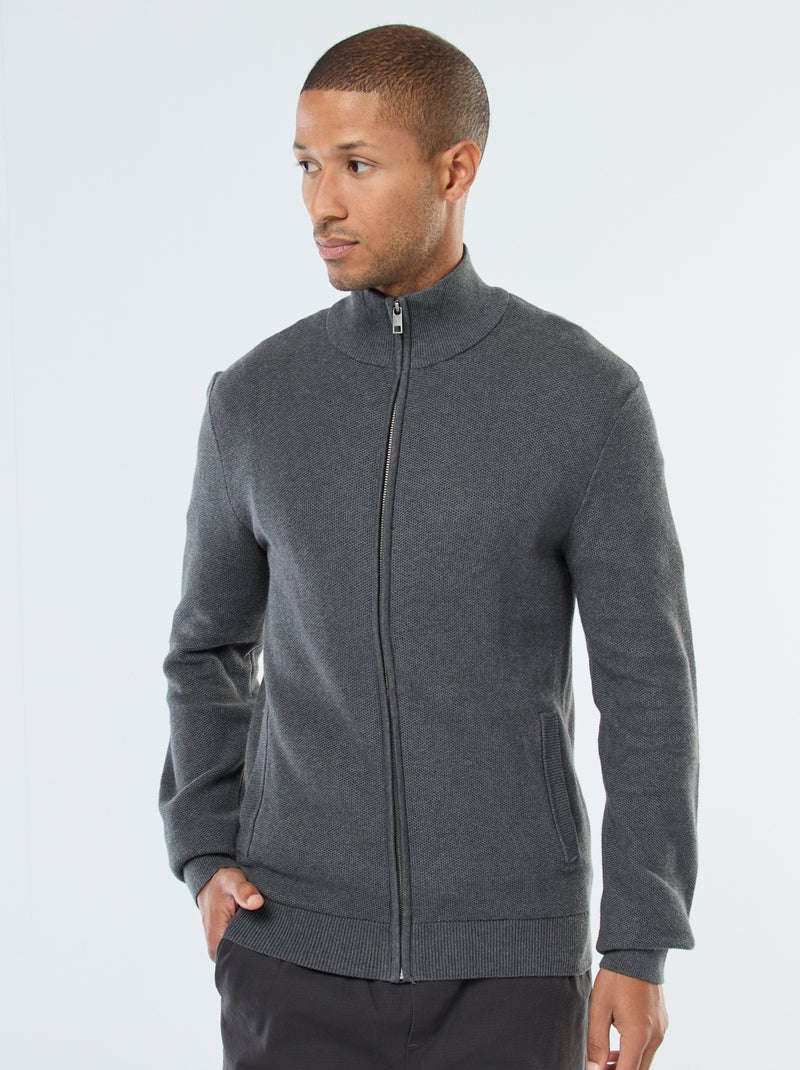 Gilet basic in maglia con 2 tasche e collo alto Grigio - Kiabi