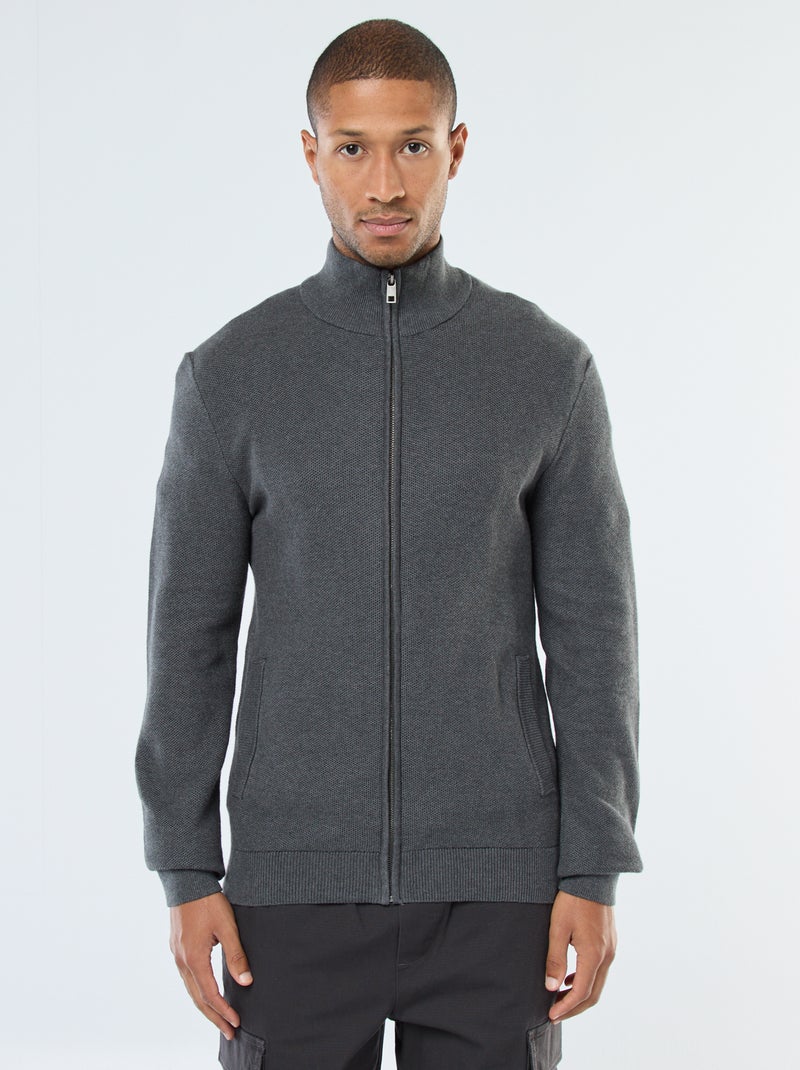 Gilet basic in maglia con 2 tasche e collo alto Grigio - Kiabi