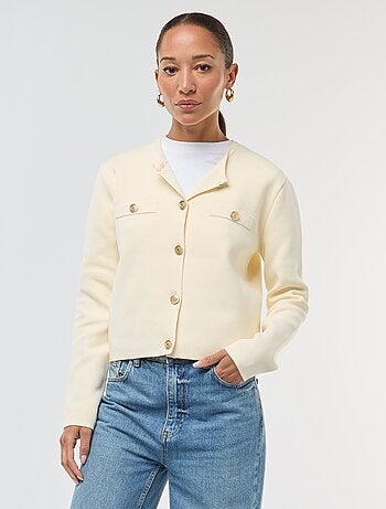 Gilet bottoni dorati maglia testurizzata