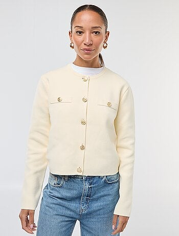 Gilet bottoni dorati maglia testurizzata