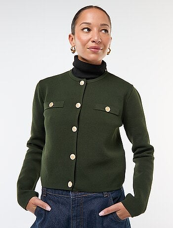 Gilet bottoni dorati maglia testurizzata