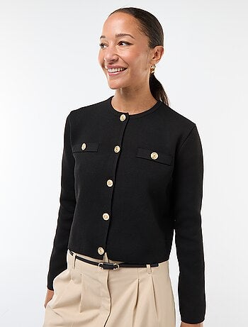 Gilet bottoni dorati maglia testurizzata