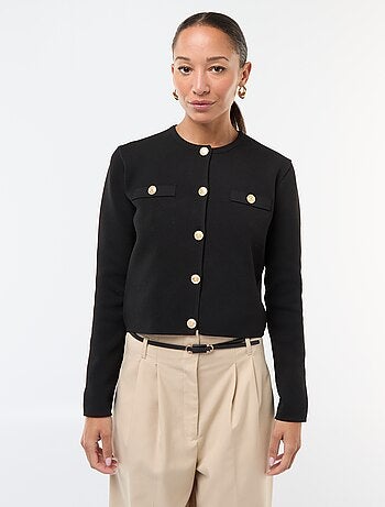 Gilet bottoni dorati maglia testurizzata