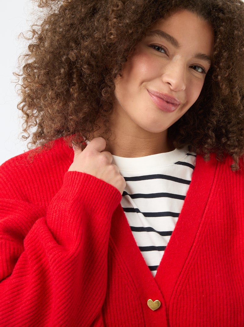 Gilet con bottoni a forma di cuore Rosso - Kiabi