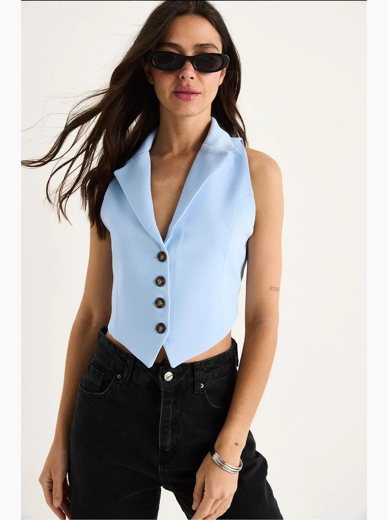 Gilet con collo a scialle e dettaglio di cravatta sul retro lucci Blu cielo - Kiabi