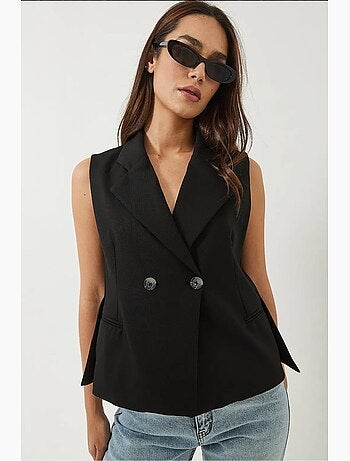 Gilet con collo a scialle e taglio asimmetrico lucci