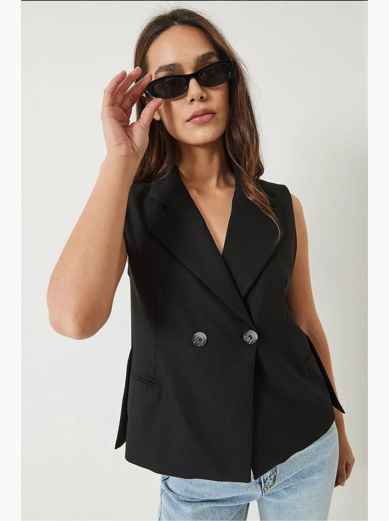 Gilet con collo a scialle e taglio asimmetrico lucci Nero - Kiabi