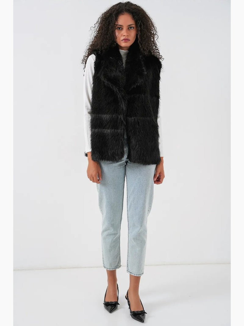 Gilet con collo a scialle in pelliccia sintetica bdart Nero - Kiabi