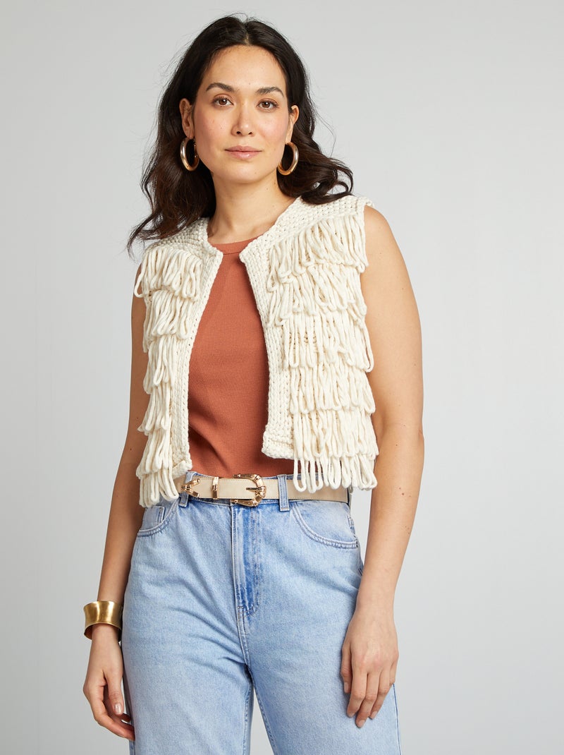 Gilet con frange BEIGE - Kiabi