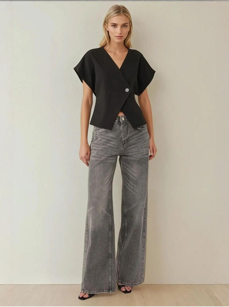 Gilet con scollo a V e dettaglio sulle spalle aderente Nero - Kiabi