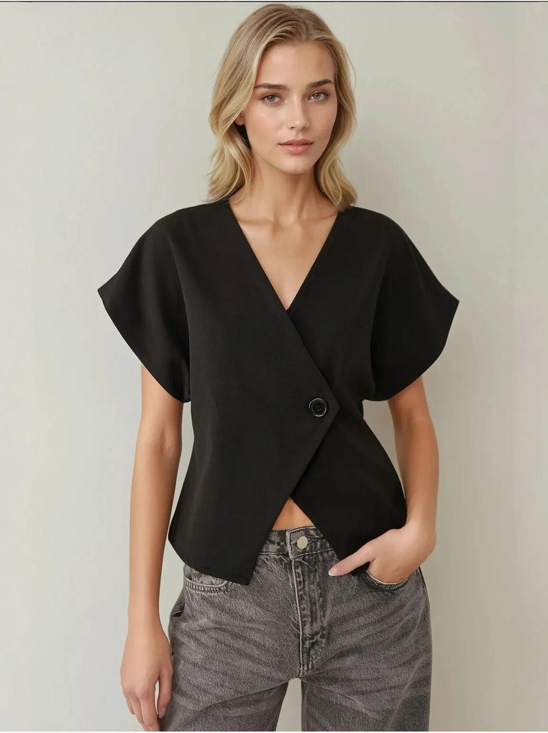 Gilet con scollo a V e dettaglio sulle spalle aderente Nero - Kiabi