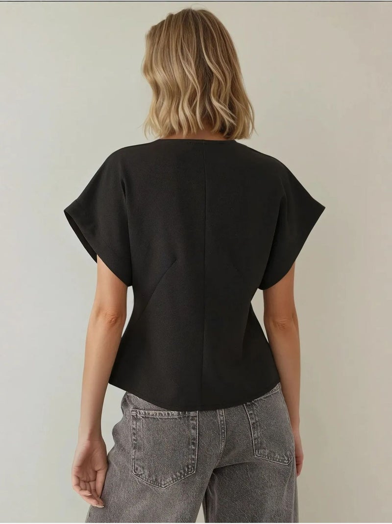 Gilet con scollo a V e dettaglio sulle spalle aderente Nero - Kiabi