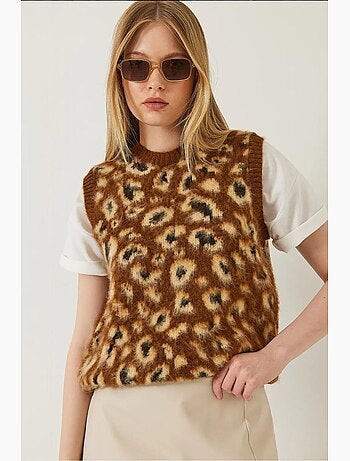 Gilet con stampa leopardata spazzolata lucci