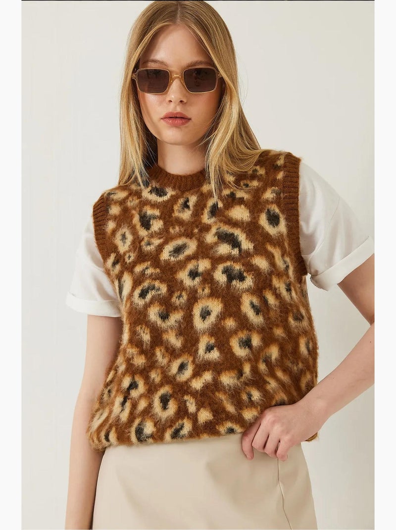 Gilet con stampa leopardata spazzolata lucci Cammello - Kiabi