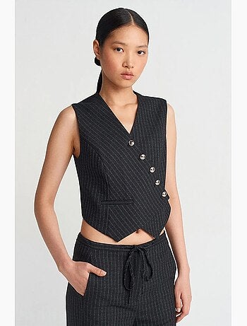 Gilet corto a righe con abbottonatura frontale dilvin