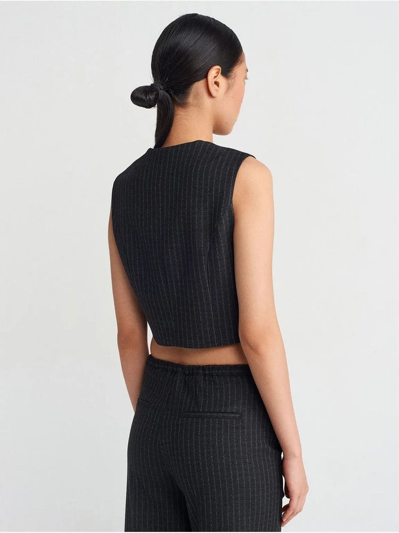 Gilet corto a righe con abbottonatura frontale dilvin Nero - Kiabi
