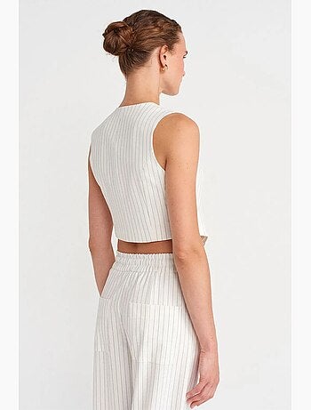 Gilet corto a righe da donna con cintura dilvin